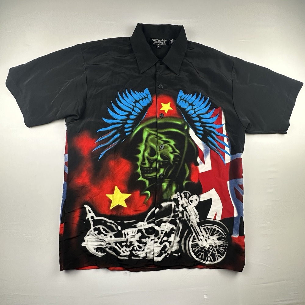 Dragonfly Clothing Company Vintage Shirt Men's XLflame Motorcycle Y2K‎ Skater